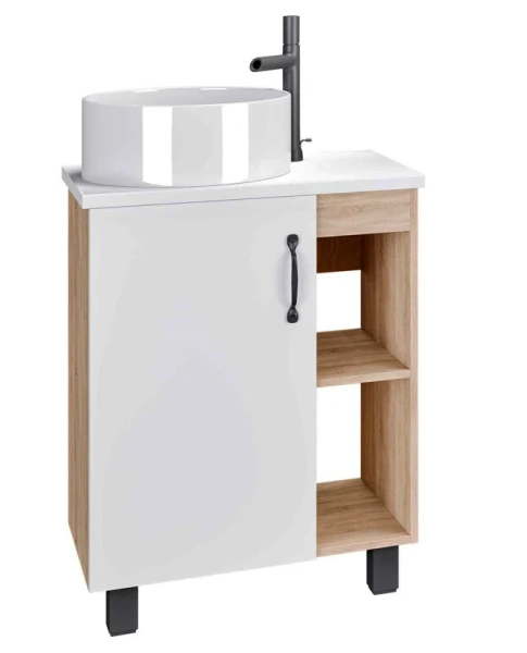 Тумба под раковину напольная Grossman Флай 60,5 см дуб сонома/белая 106001 (детальная фотография), современная, hi-tech, лофт