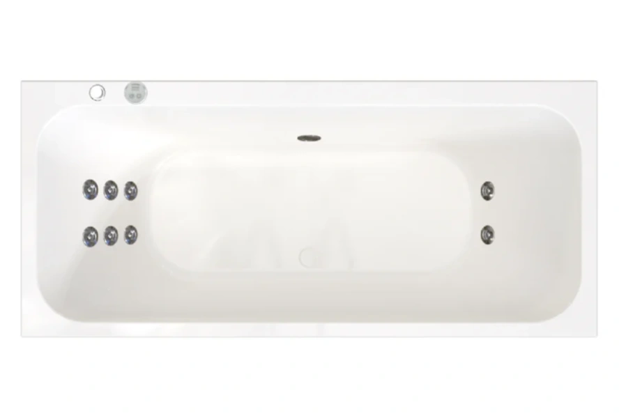 Гидромассажная ванна Радомир Прованс 1-80-2-0-0-185, 180 x 80 см, рама-подставка, фронтальный экран, слив-перелив автомат, гидромассаж Релакс хром КУ 100, датчик уровня воды, массаж спины и ступней, белая (детальная фотография), акриловые