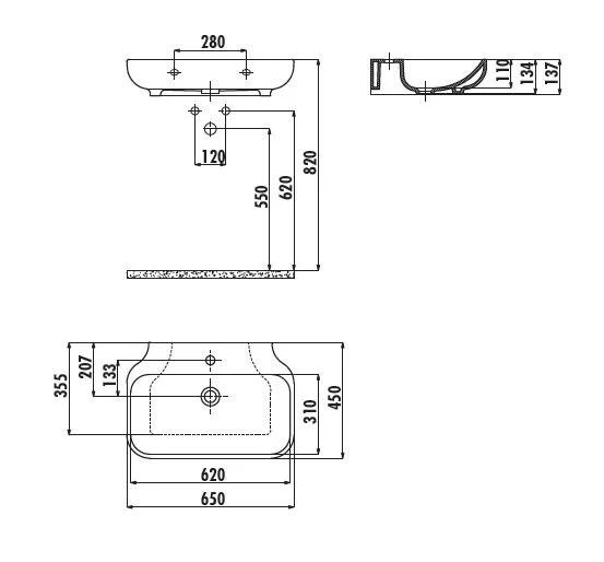 Раковина Creavit Free 65 см прямоугольная FE065-00CB00E-0000 (детальная фотография), современные, hi-tech
