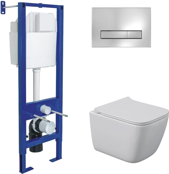 Унитаз с инсталляцией Berges Quattro S Rimless клавиша хром глянец 043361 (детальная фотография)