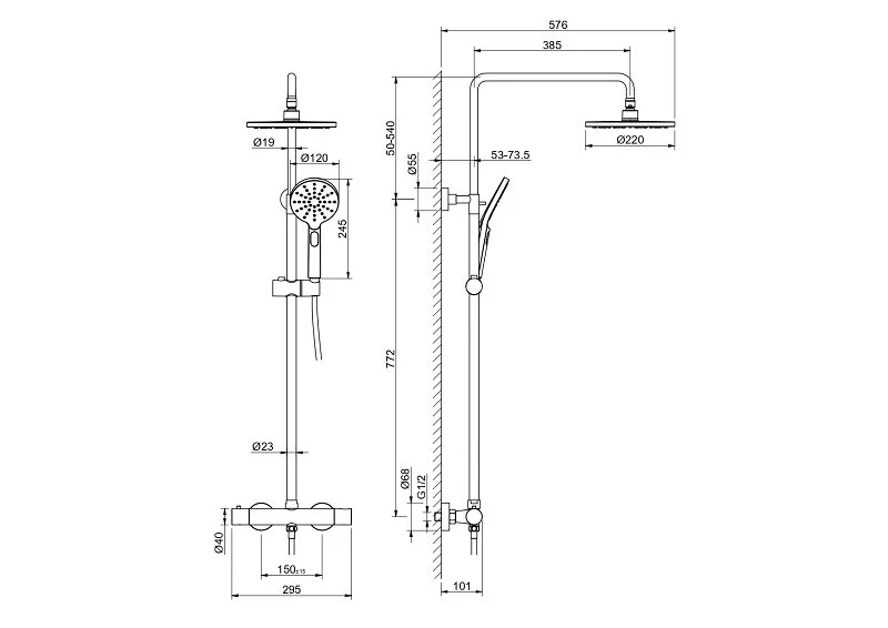 Душевая стойка Акватек Европа оружейная сталь AQ2343BGM (детальная фотография), современные, hi-tech