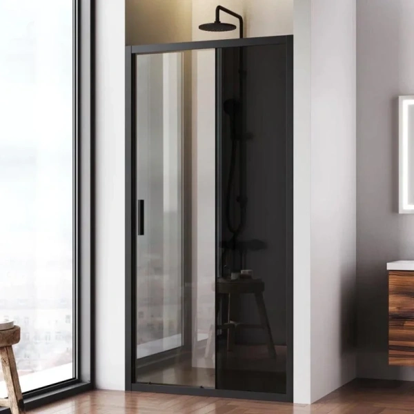 Душевая дверь в нишу AM.PM Gem Solo 100 см профиль черный стекло тонированное W90G-100-1-195BG (детальная фотография), 100 см