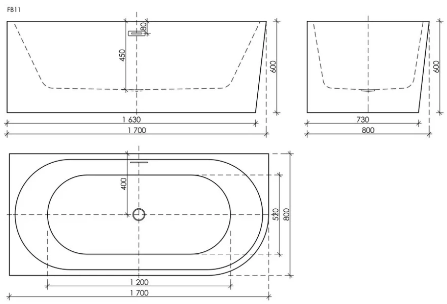 Ванна акриловая Ceramica Nova Veneto 170x80 см левая FB11 (детальная фотография), акриловые