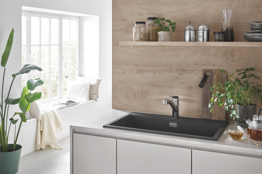 Смеситель для кухни Grohe Eurosmart с вытяжным душем 30305001 (детальная фотография), с 1 монтажным отверстием