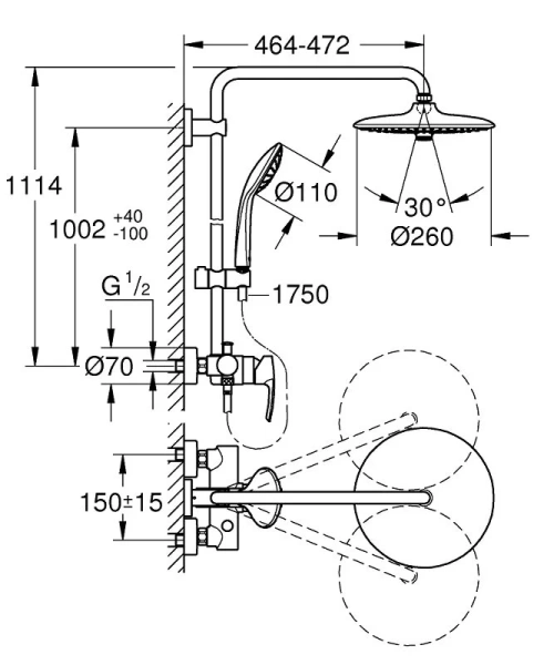 Душевая стойка Grohe Euphoria со смесителем 27473002 (детальная фотография), современные, hi-tech