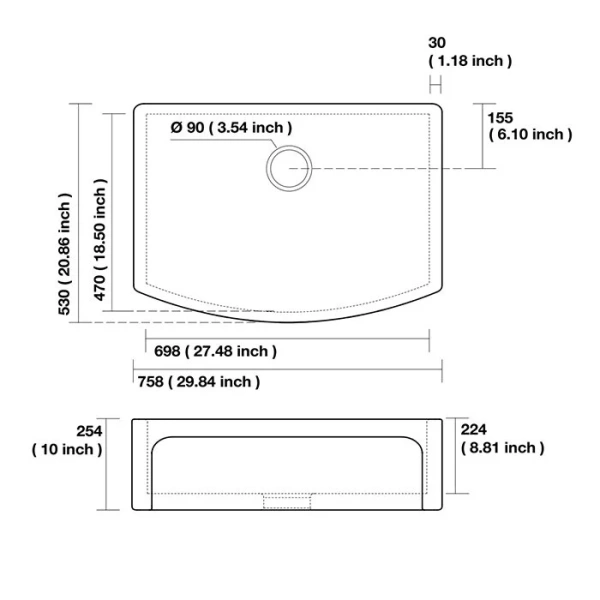 Мойка для кухни Kerasan Hannah 75 см без отверстий под смеситель 544101 (детальная фотография), накладные