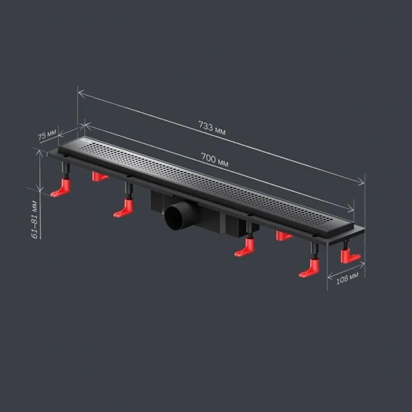 Душевой лоток Am.Pm PrimeFlow 70 см черный матовый W02SC-P11-070-01BM (детальная фотография), для монтажа в пол