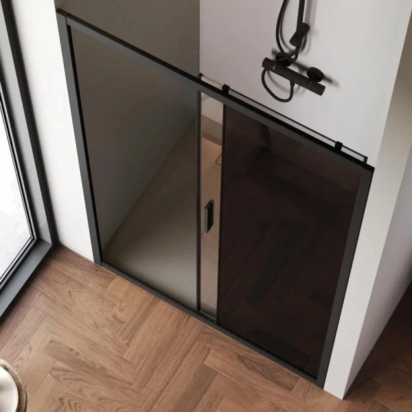 Душевая дверь в нишу AM.PM Gem Solo 120 см профиль черный стекло тонированное W90G-120-1-195BG (детальная фотография), раздвижные