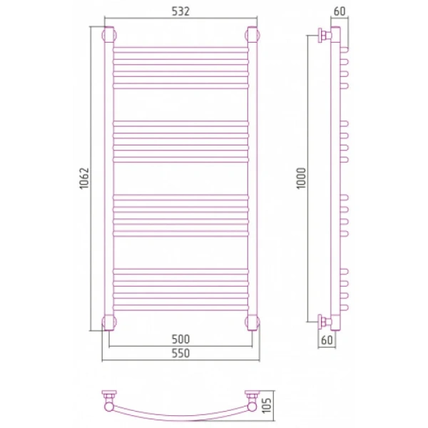 Полотенцесушитель водяной Сунержа Богема+ 50х100 см золото 03-0221-1050 (детальная фотография), современные, hi-tech