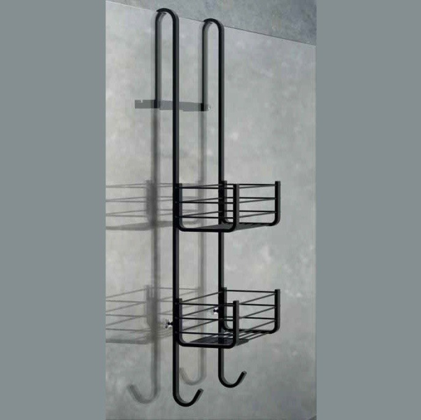 Полочка для ванной Colombo Cavalletti E Sedili B9634 на стеклянную дверь (детальная фотография), хром, черные