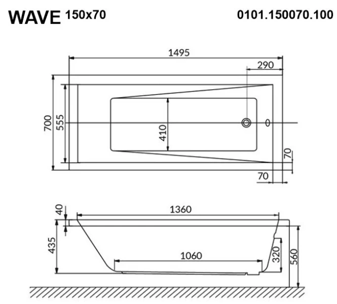 Ванна гидромассажная Whitecross Wave 150 x 70 см, SMART NANO, золото, белый, 0101.150070.100.SMARTNANO.GL (детальная фотография), акриловые
