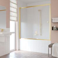 Душевая шторка на ванную профиль золотой стекло сатин Vegas-glass