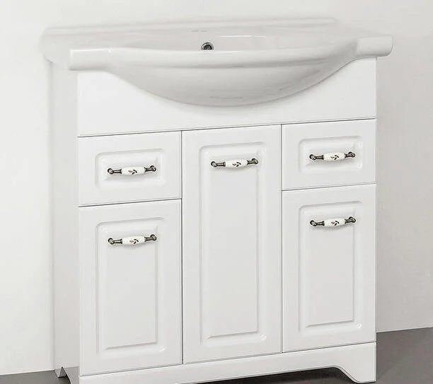 Тумба с раковиной напольная Style Line Олеандр-2 ЛС-00000 76 см с двумя ящиками (детальная фотография), напольная, пристенная