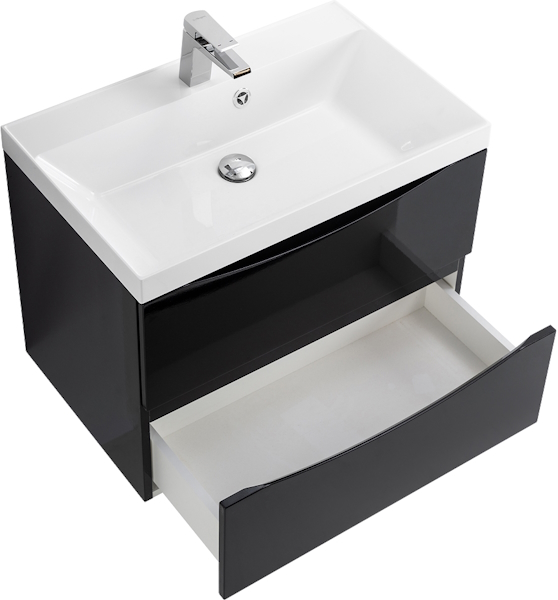 Тумба под раковину подвесная BelBagno Marino 60 см с двумя выкатными ящиками, nero lucido MARINO-600-2C-SO-NL-P (детальная фотография), моноблок