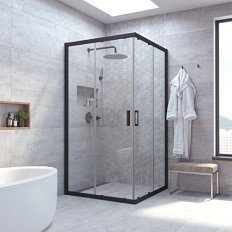 Душевой уголок профиль черный глянцевый стекло прозрачное Vegas-glass
