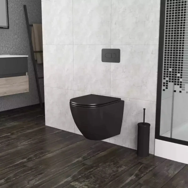 Унитаз подвесной Grossman черный матовый GR-4457BMS (детальная фотография), без бачка, со скрытым бачком