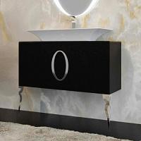 Тумба со стеклянной столешнецей без раковины, с 2 ножками, черная 100см. La Beaute Savoie