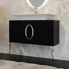 Тумба со стеклянной столешнецей без раковины, с 2 ножками, черная 100см. La Beaute Savoie