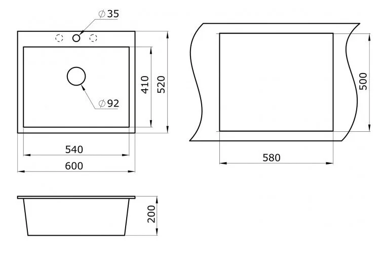 Мойка для кухни Paulmark Kante 60 см графит PM106052-DG (детальная фотография), врезные