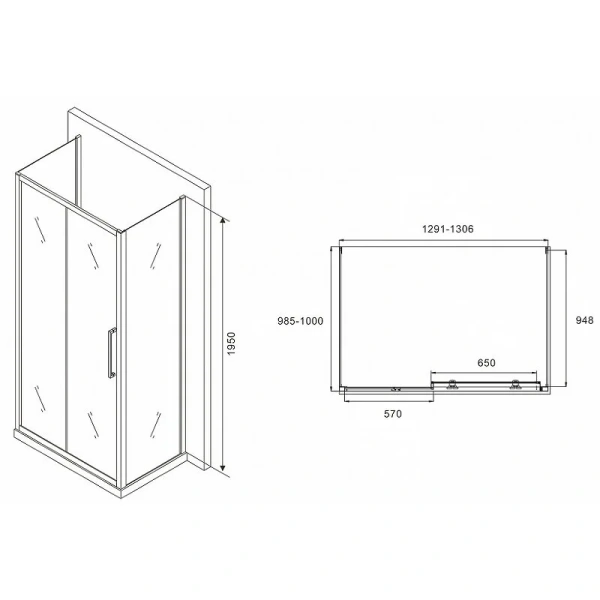 Душевой уголок Abber Schwarzer Diamant 130x100 см профиль хром стекло матовое AG30130MH-S100M-S100M (детальная фотография), прямоугольные