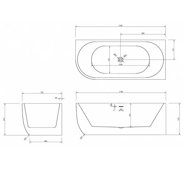 Акриловая ванна ABBER AB9315 170х75 см угловая (детальная фотография), 170x75 см