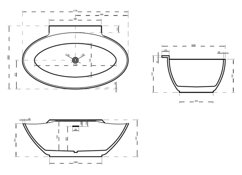 Акриловая ванна Abber 172х103 см пристенная AB9237 (детальная фотография), акриловые