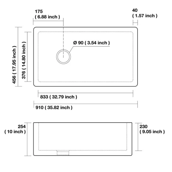 Мойка для кухни Kerasan Hannah 90 см керамическая 541201 (детальная фотография), накладные