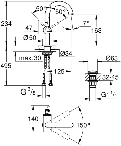 Смеситель для раковины Grohe Atrio 32043 (детальная фотография), современные, hi-tech