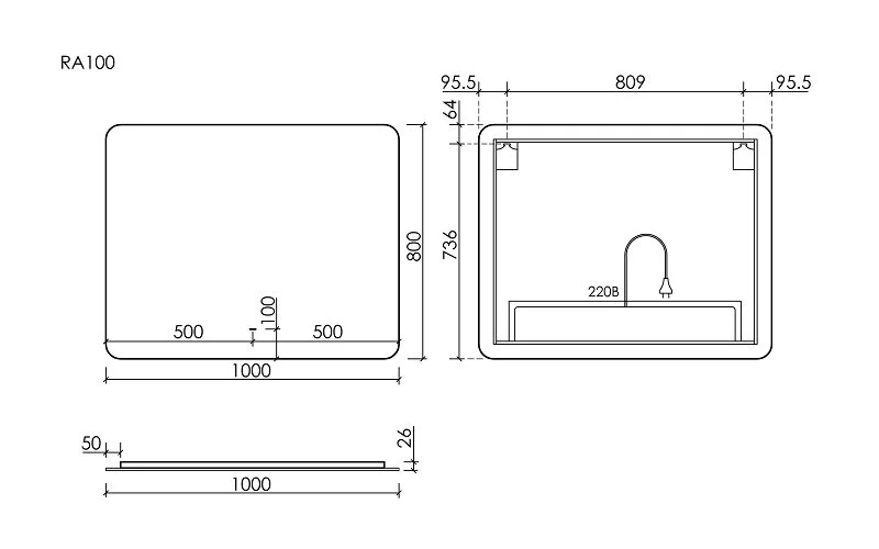 Зеркало с подсветкой Sancos Ray 100 см прямоугольное RA1000 (детальная фотография), в наличии