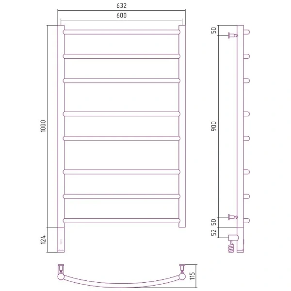 Полотенцесушитель электрический Сунержа Галант 3.0 1060 60х100 см из нержавеющей стали (детальная фотография), современные, hi-tech