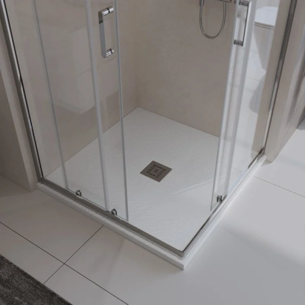 Душевой поддон BelBagno Uno 80x80 см с сифоном TRAY-MR-UNO-A-80-35-W-CR (детальная фотография), из искусственного камня