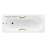Чугунная ванна Vinsent Veron Soissons VCN1707042H/VH0015GD-AS, 170 x 70 см, с антискользящим покрытием, ручки золото, цвет белый