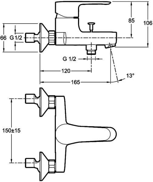 Смеситель для ванны Jacob Delafon July однорычажный E16033-4-CP (детальная фотография), для ванны