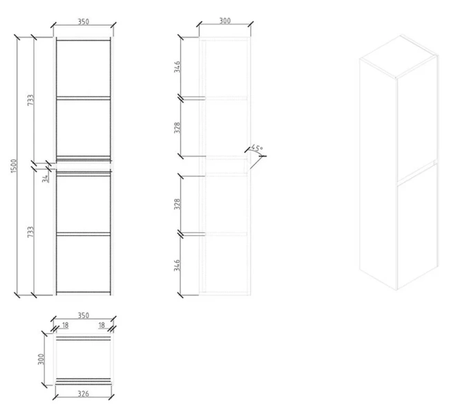 Шкаф-пенал подвесной BelBagno Pietra 35 см polissandro PIETRA-1500-2A-SC-PL (детальная фотография), нет в наличии