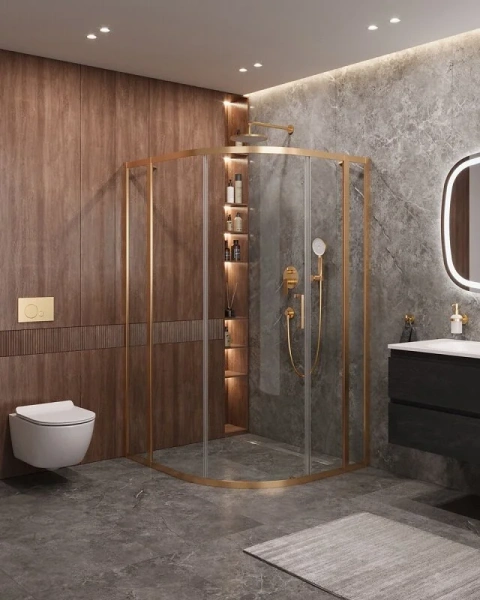 Душевой уголок Cezares Molveno 120х110 см прозрачное стекло профиль золото MOLVENO-RH-11-120/110-C-BORO-IV (детальная фотография), современные, hi-tech