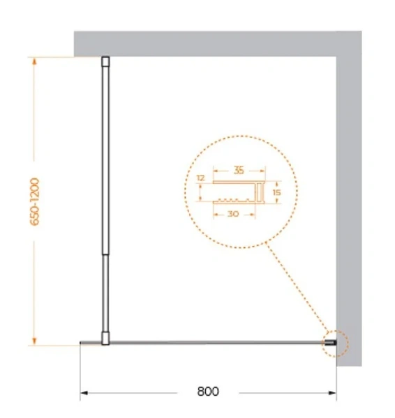 Душевая перегородка BelBagno Kraft 80 см профиль черный KRAFT-L-1-80-C-NERO (детальная фотография), современные, hi-tech