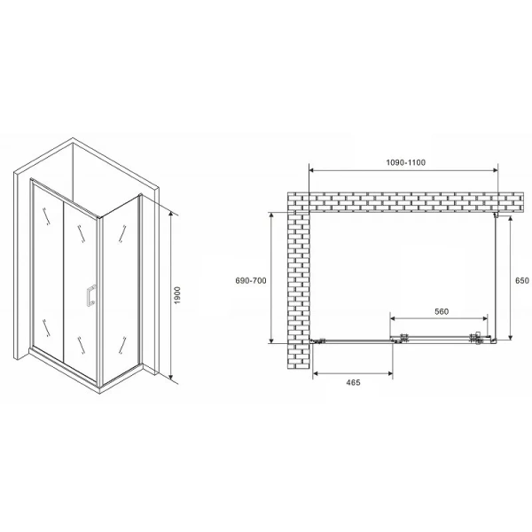 Душевой уголок Abber Schwarzer Diamant 110x70 см профиль хром AG301105-S705 (детальная фотография), прямоугольные