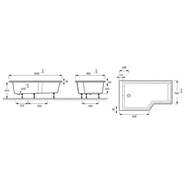 Ванна акриловая Jacob Delafon Bain-Douche NEO 160х90 см левая E6D000L-00 (детальная фотография), нет в наличии