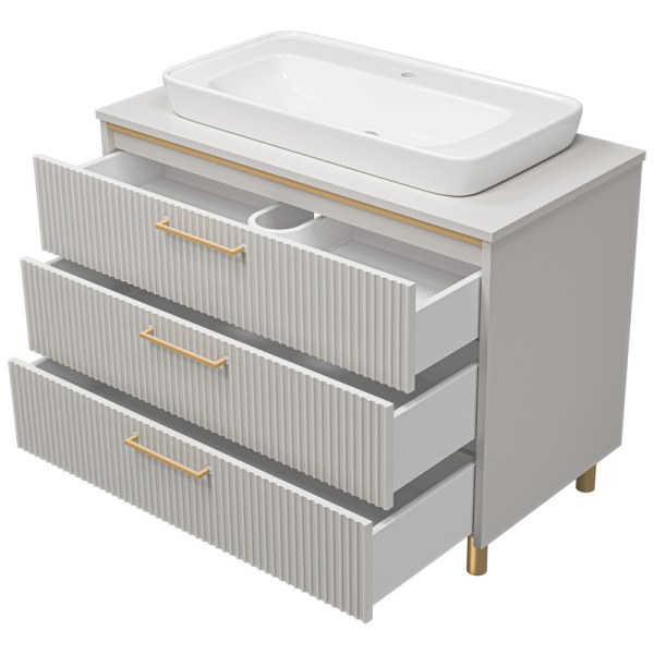 Тумба под раковину напольная Brevita Elche 100 см серая ELC-0100-0302Я (детальная фотография), под накладную раковину