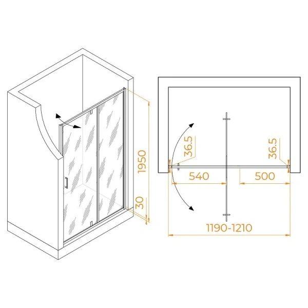 Душевая дверь в нишу RGW Leipzig LE-103 120 см профиль черный стекло прозрачное 711210312-14 (детальная фотография), современные, hi-tech