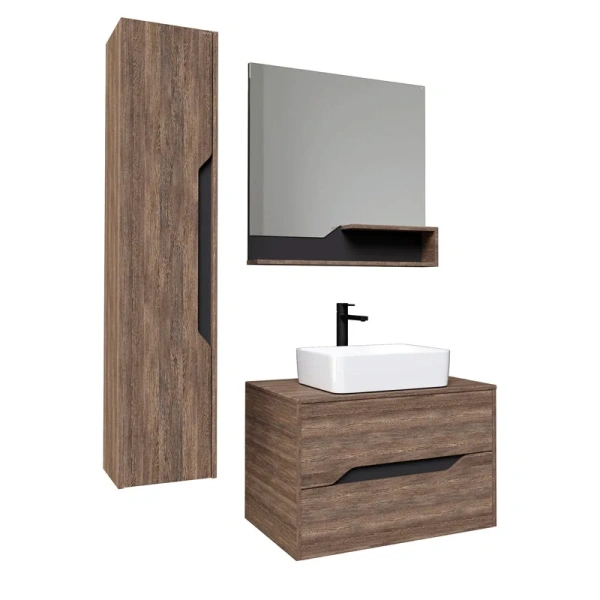 Шкаф-пенал подвесной Grossman Поло 32 см винтажное дерево темное/графит 303202 (детальная фотография), 30 см