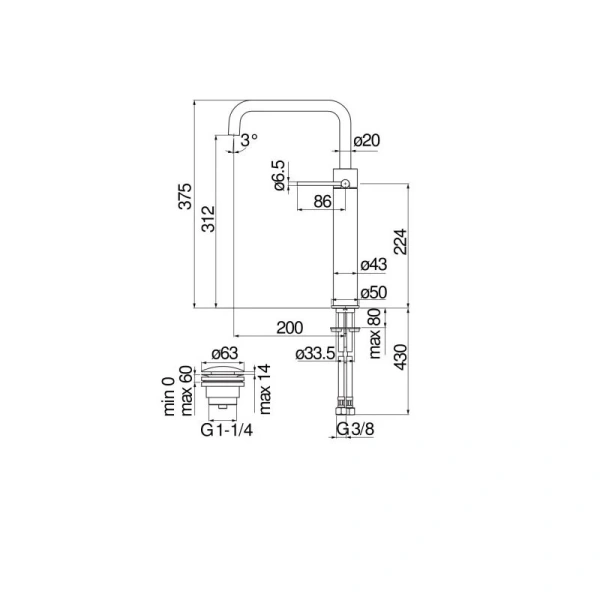 Смеситель для раковины Nobili Velis черный VE125158/2FLP (детальная фотография), для раковины