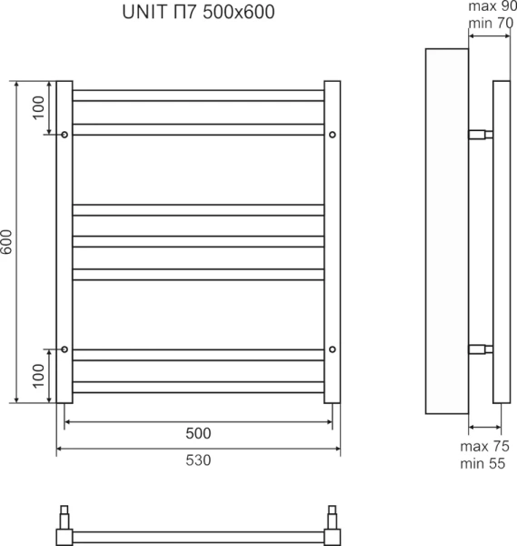 Полотенцесушитель электрический Lemark Unit LM45607EBL 50x60 см лесенка (детальная фотография), лесенка, вертикальные