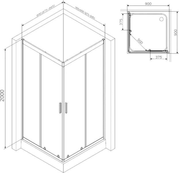 Душевой уголок Am.Pm Gem 90x90 см профиль хром матовый W90UG-403-090MT (детальная фотография), по запросу