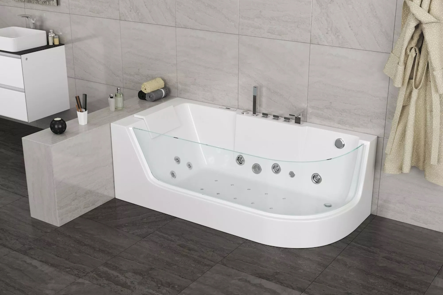 Ванна акриловая Grossman GR-17000 170x80 см с гидромассажем (детальная фотография), акриловые, стеклянные