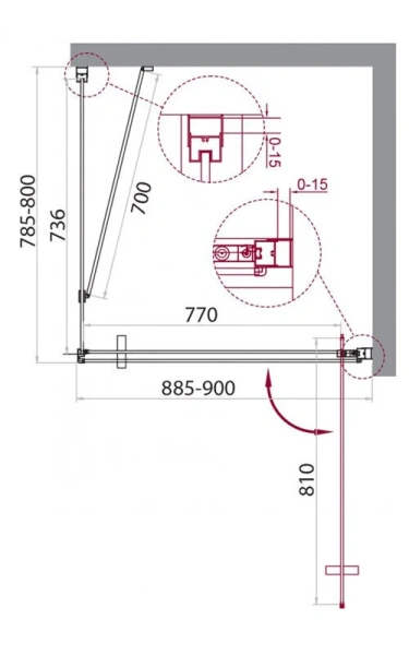 Душевой уголок Belbagno Marmi 90x80 см стекло прозрачное MARMI-AH-1-90/80-C-Cr (детальная фотография), прямоугольные