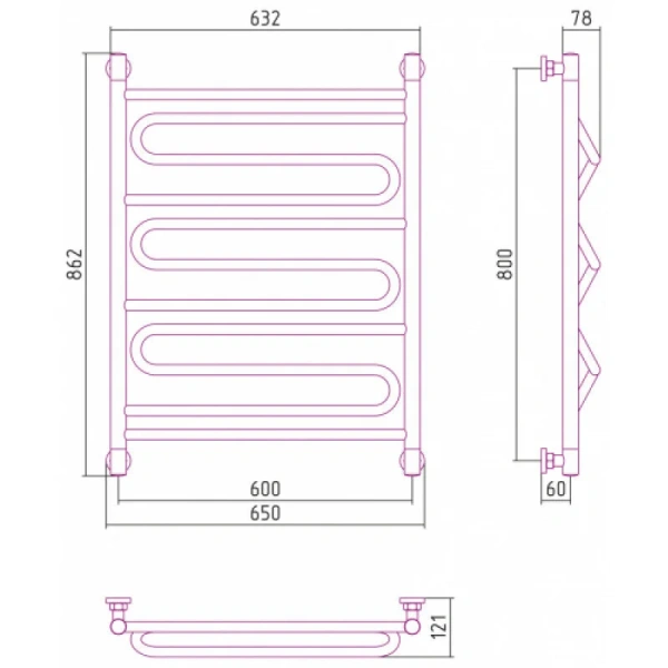 Полотенцесушитель водяной Сунержа Элегия+ 60х80 см белый 12-0205-8060 (детальная фотография), современные, hi-tech