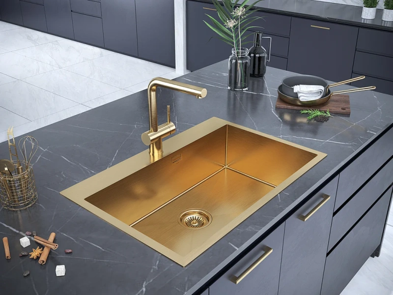 Мойка для кухни Paulmark Saar 75 см брашированное золото PM807551-BG (детальная фотография), врезные