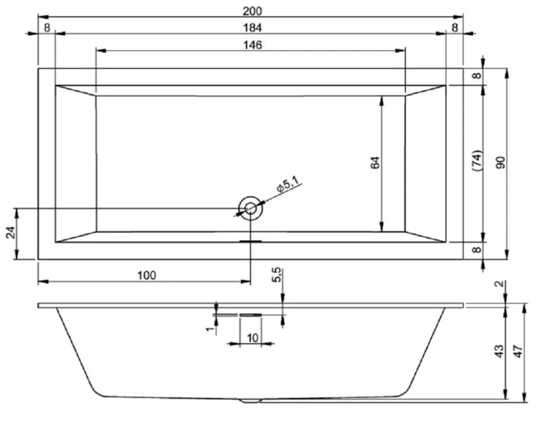 Ванна акриловая Riho Rething Cubic 200х90 см белая B110001005 (детальная фотография), акриловые