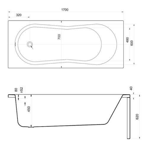 Ванна акриловая Cersanit Nike 170х70 см белая WP-NIKE*170 (детальная фотография), без гидромассажа, недорогие, большие